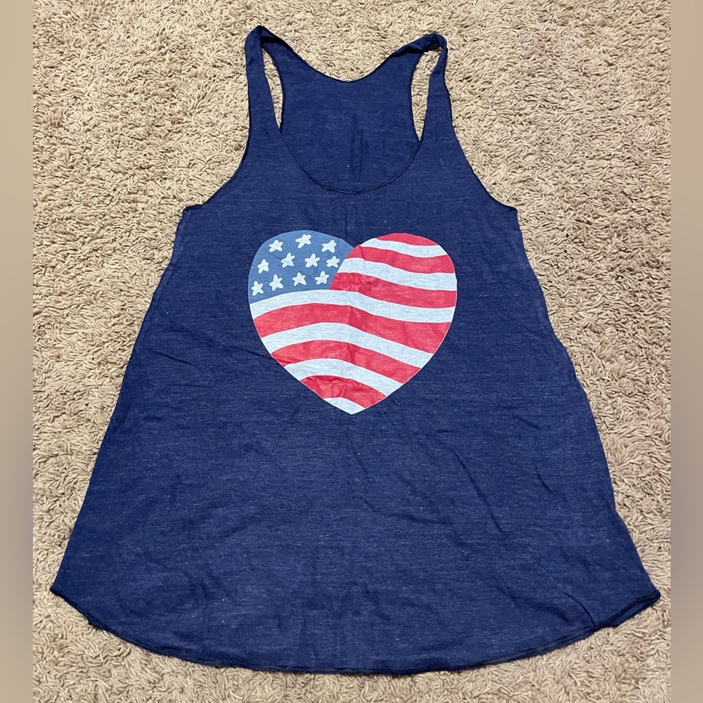NWOT American Apparel Navy Tank Top with Heart Flag   - Size M